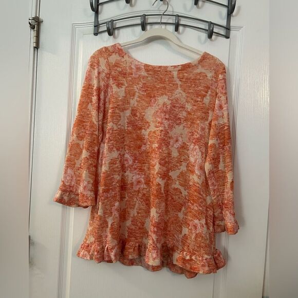 Rose & Olive Floral 3/4 Sleeve Sweater Ruffle Shirt Large - Picture 1 of 11